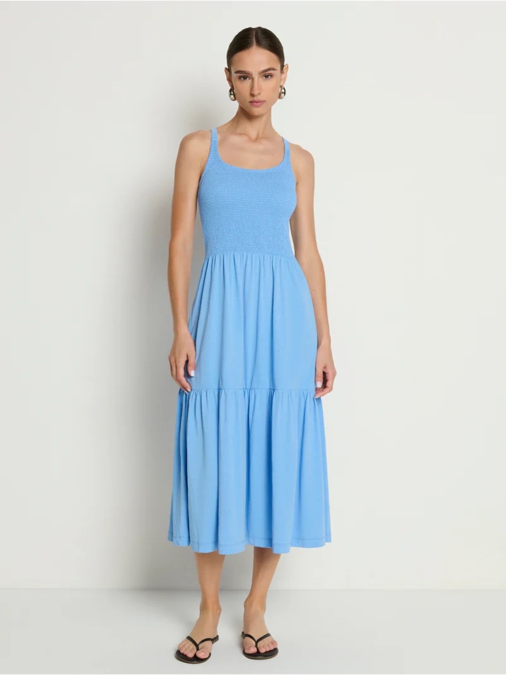 NWT Nation LTD Penelope Smocked Midi Dress Blue Pima Cotton Size Small